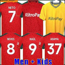 Wolves 23 24 Home soccer jersey RAUL SEMEDO NETO NEVES TRINCAO Wanderers J OTTO PODENCE GIBBS HEE CHAN Wolverhampton 2023 2024 Football Shirts Men Kids Kit 123456