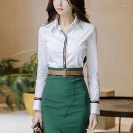 Work Dresses Women's Spring Autumn POLO Collar Solid Color Patchwork Fashion Long Sleeved Slim Fit Single Breasted Shirt Two-piece Set Skirt