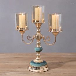 Candle Holders Light Luxury Metal Glass European Home Decoration Retro Romantic Candlelight Dining Table Ornaments