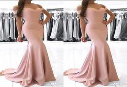 Vestidos Elegant Pink Evening Dresses Mermaid Off the Shoulder Satin Prom Dresses Long Evening Gowns Cheap Bridesmaid Dresses BM098708982