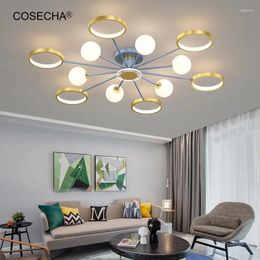 Ceiling Lights Gold Ring Led Light For Living Room Remote Dimmable Chandelier Modern Lighting 96W Surface Mount Lamp