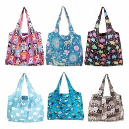 1pc Foldable Shop Bag Reusable Travel Grocery Bag Eco-Friendly Cute Animal Printing Supermarket Tote Bag X5Ew#