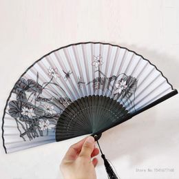 Decorative Figurines Handheld Folding Fan For Ladies Lotus Butterfly Pattern Chinese Style Festival Gift Home Decoration 21cm