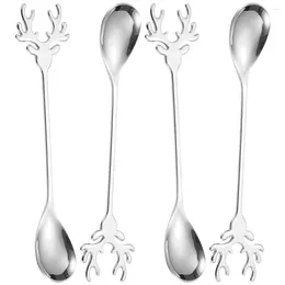 Coffee Scoops 4 Pcs Cartoon Spoon Scoop Metal Tea Dessert Stainless Steel Stirring Espresso Stirrer Spoons Teaspoons