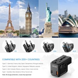 LENCENT Travel Adapter International Power Adapter with 1 AC Outlet 1 USB QC 3.0 Port and 1 PD 20W Fast Charger for US EU UK AUS