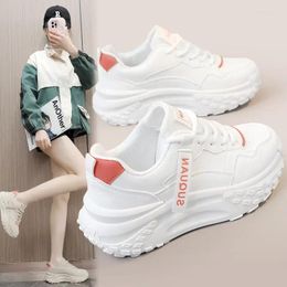 Casual Shoes 2024 Spring Thick Sole Elevated Women's Sports Simple And Dad Student Breathable Leather Surface