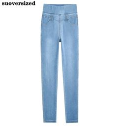 Classic Stretch Slim Women Jeans Elastic Waist Denim Skinny Ankle-Length Pants Trousers Korean Streetwear Oversized 38 Vaqueros 240318