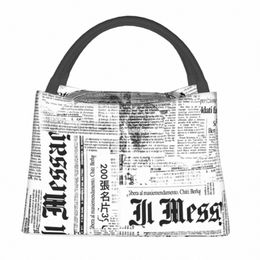 grunge Newspaper Lunch Bag Black And White Fun Lunch Box For Child Office Portable Insulated Cooler Bag Graphic Tote Food Bags t6jg#