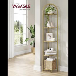 VASAGLE 5-Tier Corner Shelf Stand, Corner Bookshelf, Bathroom Organizer, Plant Stand, Tempered Glass, Steel Frame, Modern Style