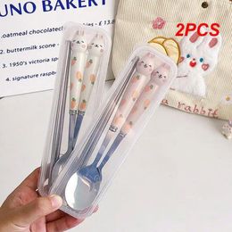 Spoons 2PCS Portable Cutlery Set Ceramic Material Boxed For Easy Storage To Carry Stainless Steel Fork