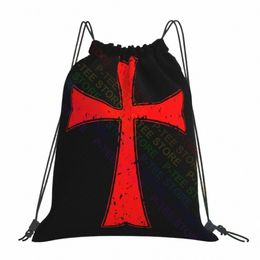 knights Templar Cross Crusader Drawstring Bags Gym Bag Fi Backpack Gym Tote Bag Large Capacity 97Vy#