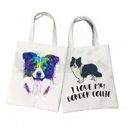 border Collie Dog Carto Funny Kawaii Art Print Handbags Shoulder Bags Casual Shop Girls Handbag Women Elegant Canvas Bag g84w#