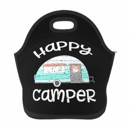 happy Camper Neoprene Lunch Bag/Lunch Box/Lunch Tote/Picnic Bags Insulated Cooler Travel Organiser School Work Office v0Qu#