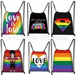 lgbt Rainbow Heart Pattern Drawstring Bag Lesbian Gay Pride Backpacks for Travel Homosexual Fi Rainbow Storage Bag Gift S0AQ#