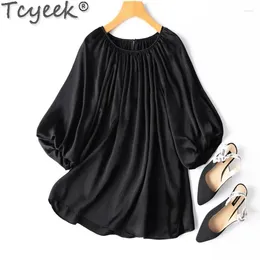 Women's Blouses 20MM Mulberry Silk For Women Clothes Elegant Female 2024 Spring Summer Top Half-sleeve Black Tops