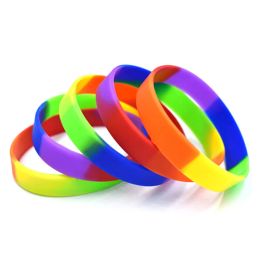 Bracelets 50 Pieces Silicone Bangle for Men Women Soft Rainbow Rubber Bracelet Gay Lesbian Fashion Wristband Unisex Jewelry