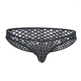 Underpants Men Sexy Underwear Briefs Hollow Bulge Pouch Transparent Plaid Breathable Tanga Jockstrap