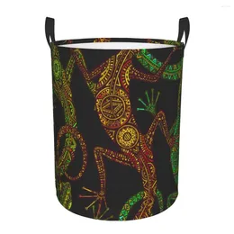 Laundry Bags Folding Basket Ethnic Tribal Lizard Salamander Dirty Clothes Toys Storage Bucket Wardrobe Clothing Organiser Hamper