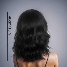 Women's Short Black Curly Wavy Wig 40cm/16inch Medium Shoulder Length Bob Synthetic Heat-Resistant Fiber Wig, Suitable For Daily