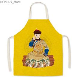 Aprons Chinese Style Apron Forbidden City Surrounding Decorative Apron Printed Fabric Apron Adult Children Sleeveless Kitchen Apron Y240401