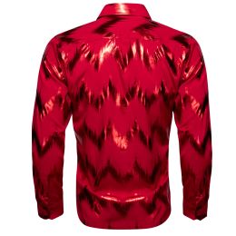 Luxury Shirts for Men Long Sleeve Green Red Black White Solid Shine Slim Fit Male Blouses Casual Tops Turn Down Barry Wang