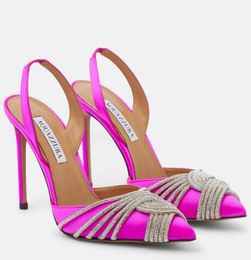 2024 Summer Luxury Gatsby Sling Sandals Shoes Women Crystal-embellished Strappy Twisted High Heels Lady Pumps Party Wedding Dress Gladiator Sandalias EU35-43