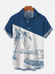 Men's Casual Shirts Coconut Tree Pattern Hawaiian Fashion Design Short Sleeve Summer Plant Print Shirt Beach Vacation