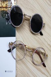 2020 Round Sunglasses Steampunk Metal Frame Rhinestone Clear Lens Retro Circle Frame Sunglasses5512901