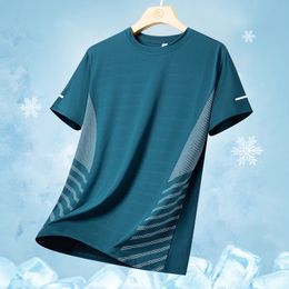 Mens ice silk short sleeved Tshirt summer cool and refreshing quick drying loose fitting running sportswear 240419