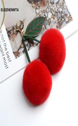 Keychains Luxury Real Fur Ball Pompom Cherry y Keychain Jewellery Accessories Women Bag Purse Charm Chaveiro Gift For Her5071012