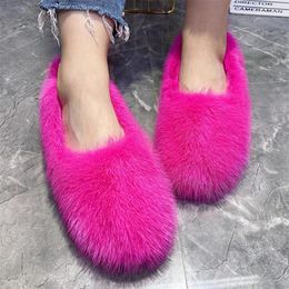 Casual Shoes One Piece Women Flats Winter Warm Furry Flat Outside Loafers Espadrilles Ladies Driving Moccasins