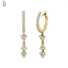 Hoop Earrings 925 Sterling Silver Ear Needle Fashion Triangle Long Pendant For Women Pave Shiny Zircon Luxury Jewellery