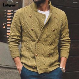 Men's Sweaters Mens Casual Retro Knitted T-shirts 2024 Double Breasted Tops Men Long Sleeves Pullovers Cut Out Ruched Shirts Clothing