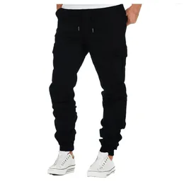 Men's Pants Mens Cargo Solid Colour Elastic Waist Drawstrings Trousers Pockets Hip Hop Harajuku Outdoor Sports Hiking Fitness Bottoms