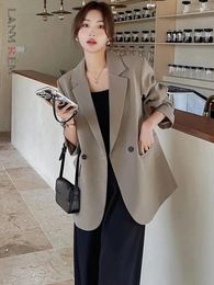 Women's Suits LANMREM Women Fashion Blazer Notched Double Breasted Long Sleeves Solid Colour Loose Coat Versatile Clothing 2Z1015