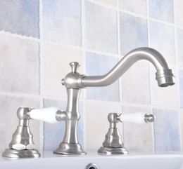 Bathroom Sink Faucets Brushed Nickel Widespread Basin Faucet Dual Handle Mixer Tap 3 Holes And Cold Water Lavatory Taps