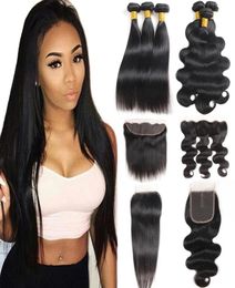 10A Grade Straight Brazilian Human Hair Bundles with Closures Unprocessed Body Wave Bundles with Frontal Malaysian Human Hair Exte6863705