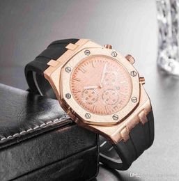 Rose Gold Watch Black Rubber Strap Mens Business Casual Calibre 36 Fashion watch band 22mm Sports man Designer Watches Wri9436346