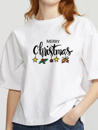 Women's T Shirts Holiday Sweet Cute 2024 Merry Christmas Women Tshirt Graphic T-Shirts Top Travel Tee Xmas Casual Female Shirt