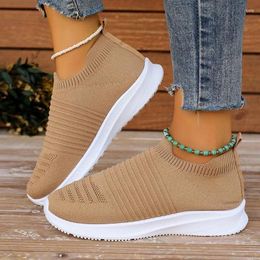 Casual Shoes Women's Flat Plus Size 43 Slip-on Breathable Knitted Sneakers For Women 2024 Spring Soft-soled