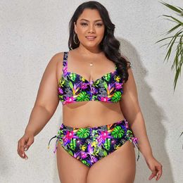 Women's Swimwear Sexy Print Plus Size Swimwear Women Push Up Bikinis Set High Waist Two Piece Swimsuit Lace Up Multicolor Beach Bathing Suit