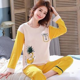 Women's Sleepwear Cotton Women Spring Autumn Long Sleeve Pants Pyjama Girl 2 Pieces Set Cute Student Cartoon Fashion Loungewear Suit