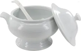 Bowls 3-Piece Soup Tureen Serving Set With Ladle White