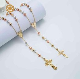 Elfic Gold Plated Three Colour Necklace Cubic Zirconia Virgin Mary Necklace rosary necklace74690507559102
