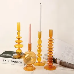 Candle Holders Nordic Creative Orange Glass Candlestick Crafts Living Room Desktop Holder Wedding Party Dining Table Decoration