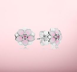 Pink Magnolia Earrings Beautiful Women Jewellery with Original box for 925 Sterling Silver flower Stud Earring sets3598433