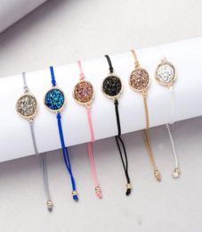2019 Fashion Round Druzy Drusy Bracelet Faux Resin Druse Stone Adjustable Rope Cord Bracelet Jewelry for WomenGirlfriend Gift329231171224