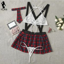 Sexy lingerie sexy school uniform womens erotic lingerie role-playing school girl clothing lace bra set mini tight sexy lingerie 240425