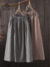 Skirts Spring Cotton Plaid Skirt Women Elastic Waist Elegant Casual Girl Appear Thin French Retro 2024 Summer B44348QC