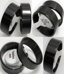 Bulk lot 100pcs Polished Black Plain Stainless Steel Rings 8mm Men039s Fashion Jewellery Classic finger ring4124126